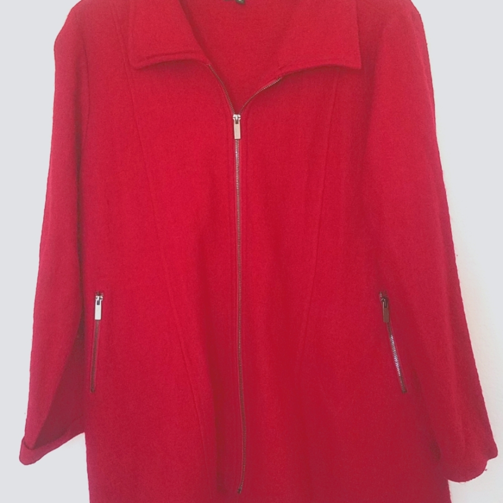 Deep Red walking length sweater. 100% Wool sz XL